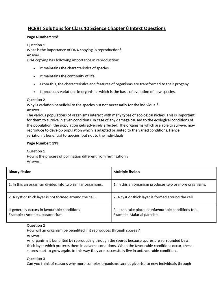 NCERT Class 10 Science Chapter 8 Solutions | PDF | Birth Control ...