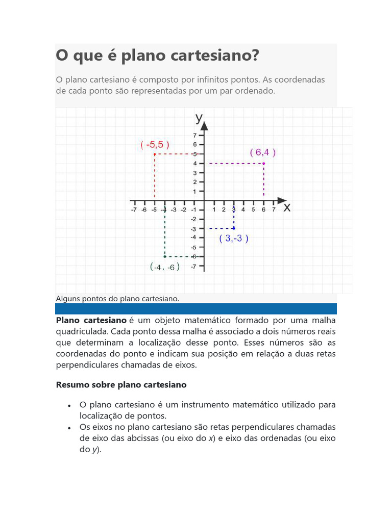 Entenda o Plano Cartesiano e Suas Coordenadas | PDF | Sistema de ...