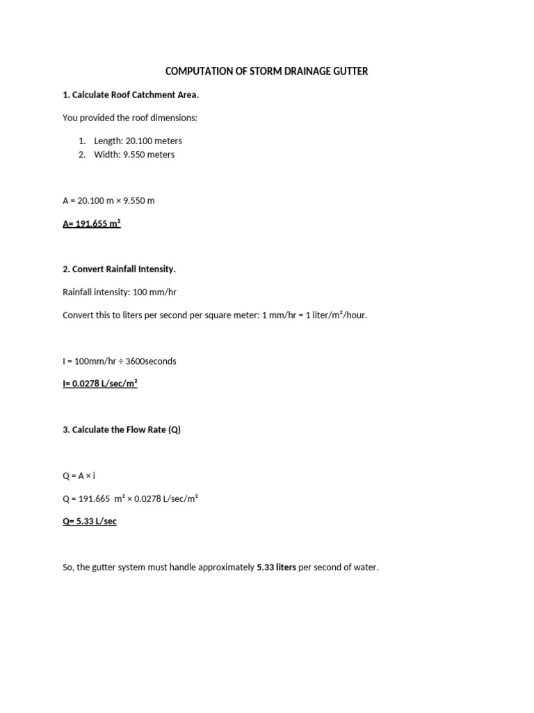Storm Drainage Gutter Calculation Guide | PDF