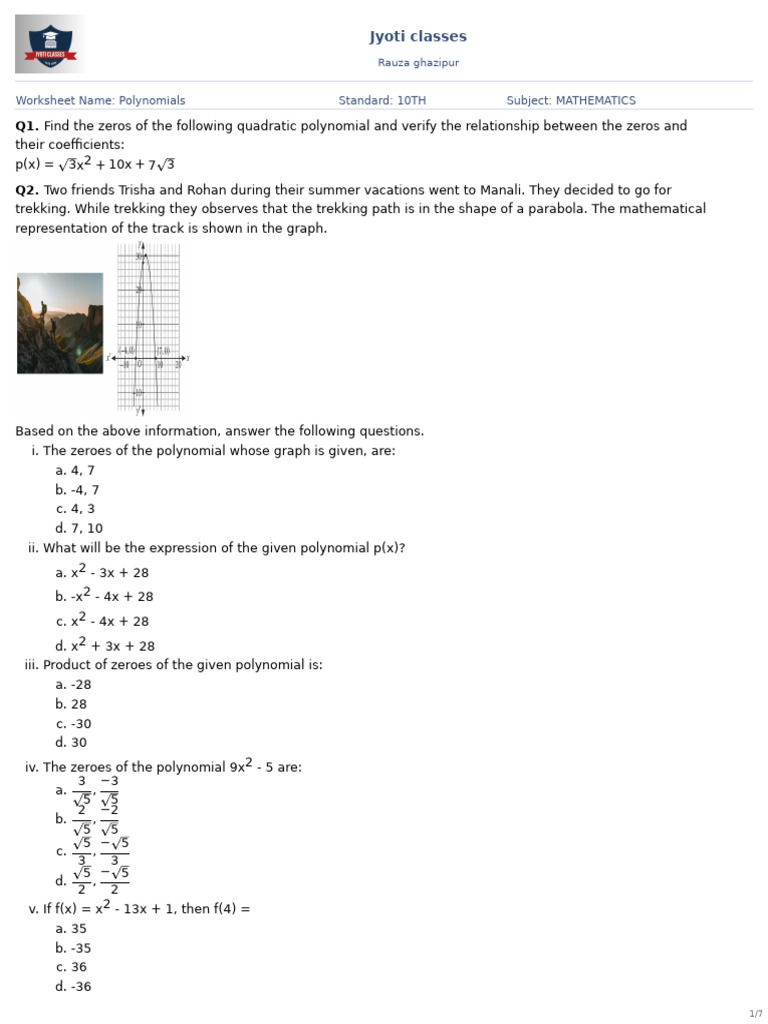 Polynomial Worksheet for 10th Grade | PDF | Polynomial | Abstract Algebra