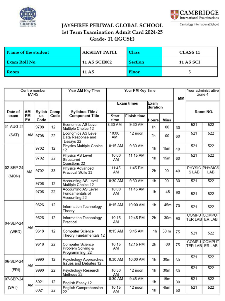 Grade 11 IGCSE Exam Schedule 2024 | PDF | Science