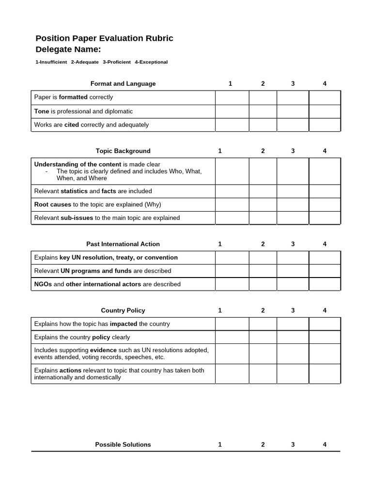 Position Paper Evaluation Rubric | PDF