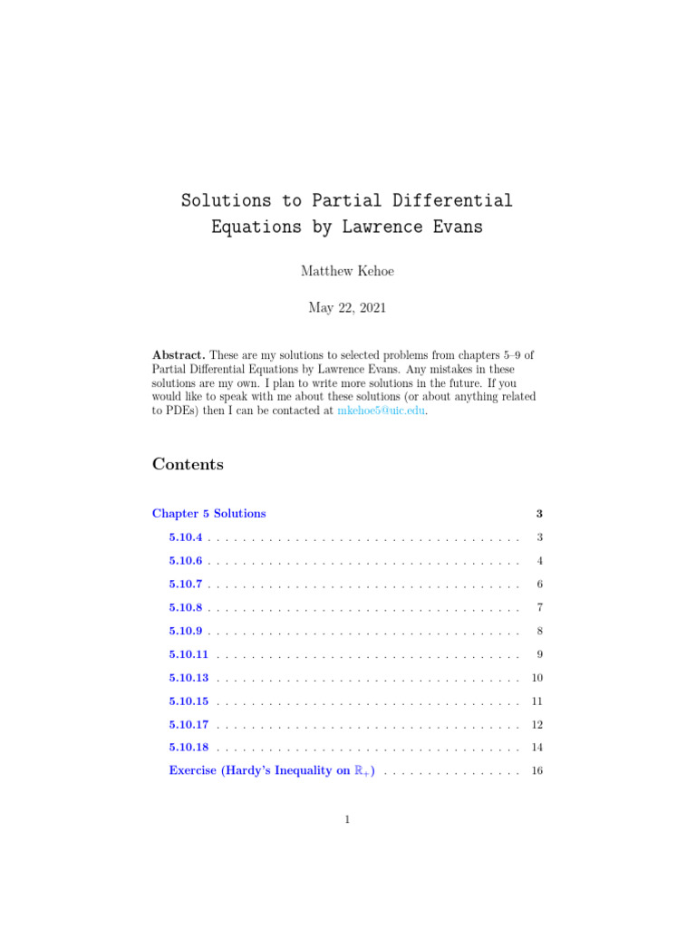 PDE Solutions: Evans Chapters 5-9 | PDF | Partial Differential Equation ...