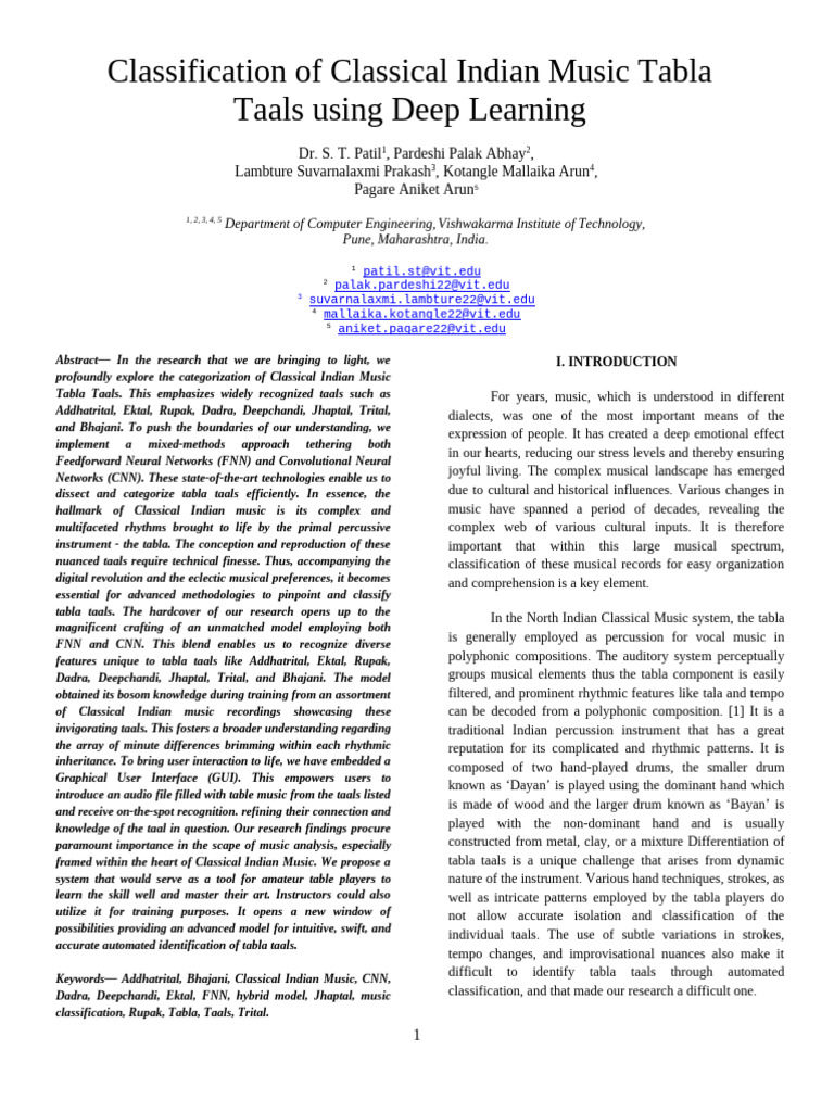 Deep Learning for Tabla Taal Classification | PDF