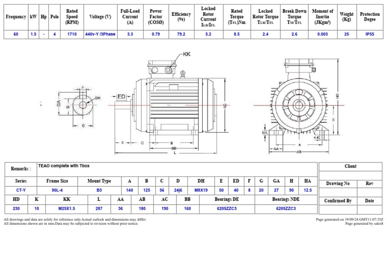 CT-Y-90L-4 B3 1.5KW 4P | PDF | Engines | Electrical Engineering