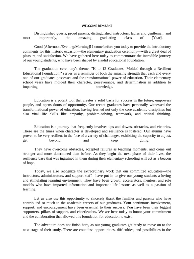 Welcome Remarks Pdf Learning Psychology