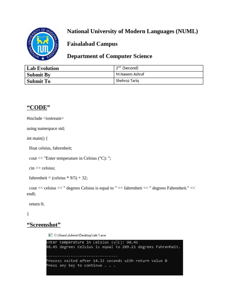 Celsius to Fahrenheit Converter Code | PDF | Computers