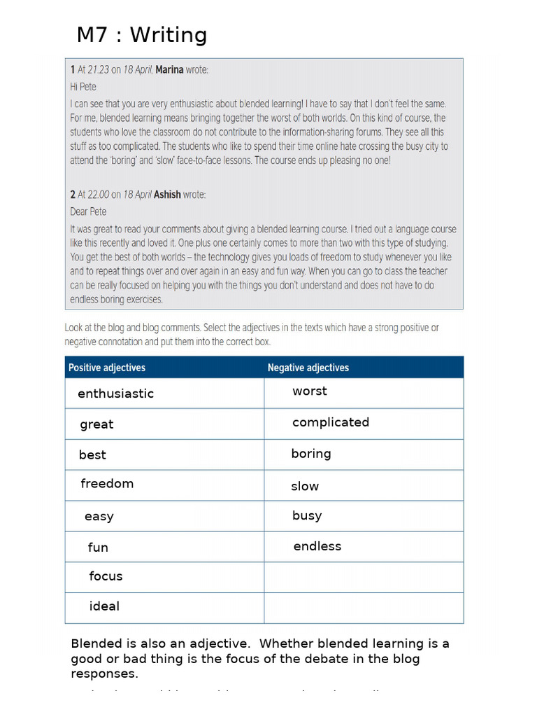 M7 Writing - Positive and Negative Adjectives | PDF