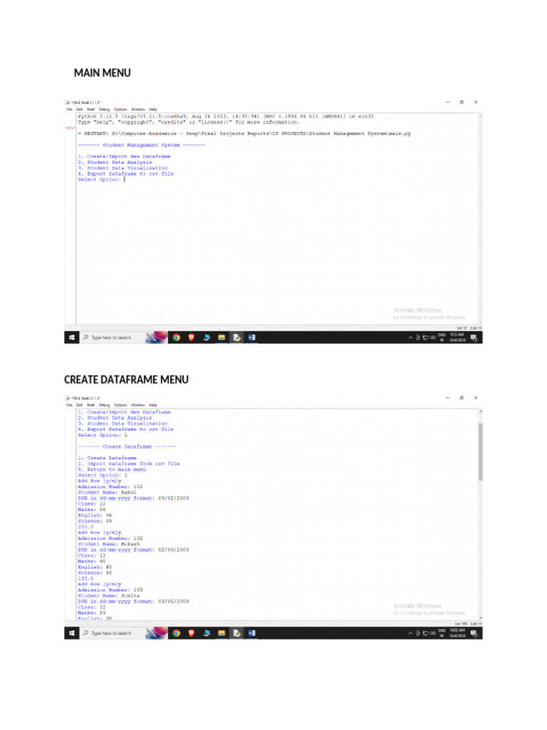 Screenshots Outputs | PDF