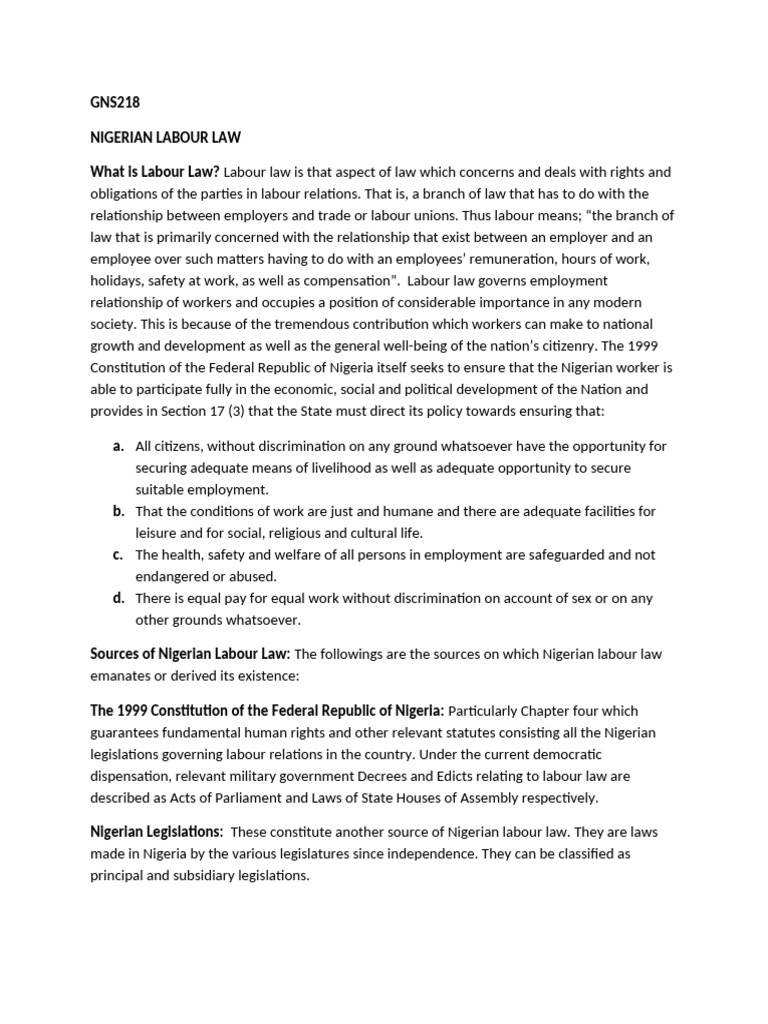 nigerian labour law on termination of employment