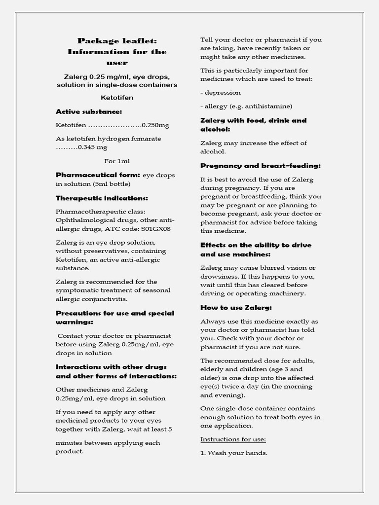 Zalerg Eye Drops for Allergic Conjunctivitis | PDF | Clinical Medicine ...