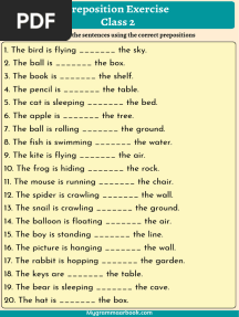 Preposition Worksheet For Class 2