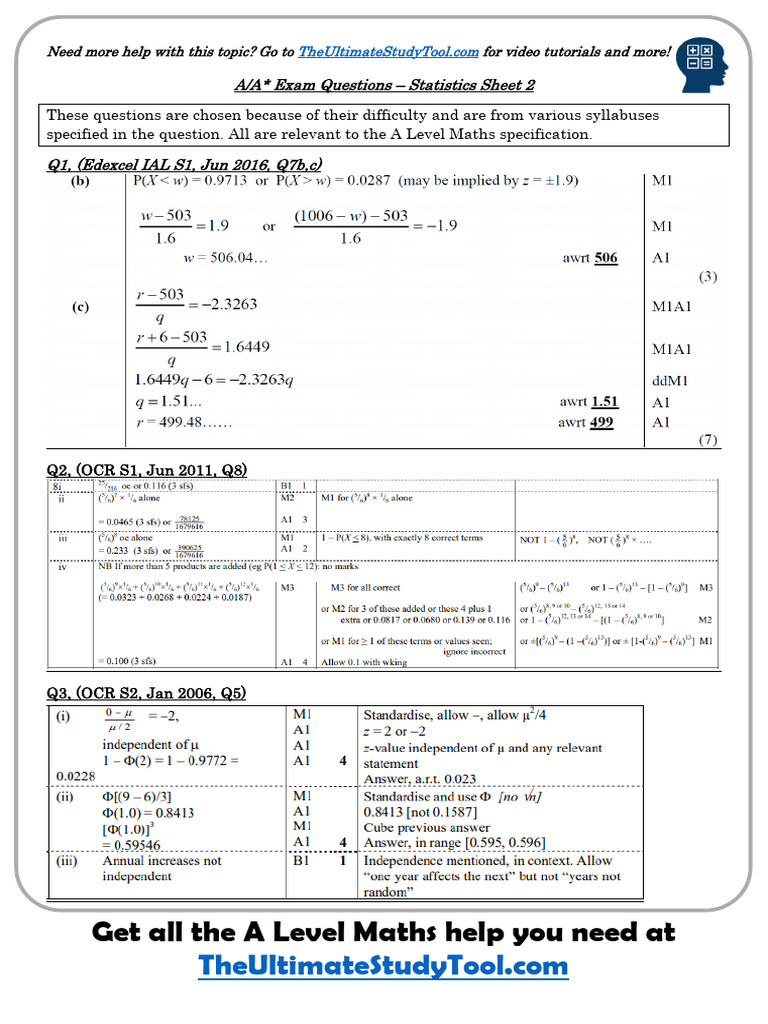 A Level Maths Statistics Exam Questions | PDF