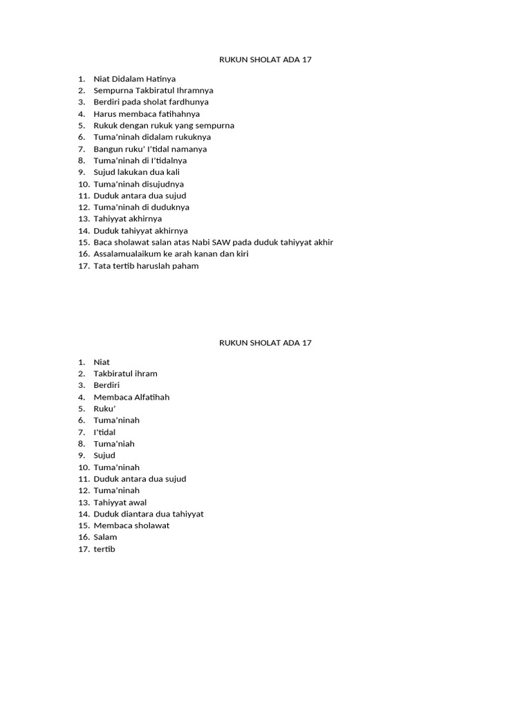 Rukun Sholat: 17 Poin Penting | PDF | Memasak, Makanan, & Anggur | Seni ...