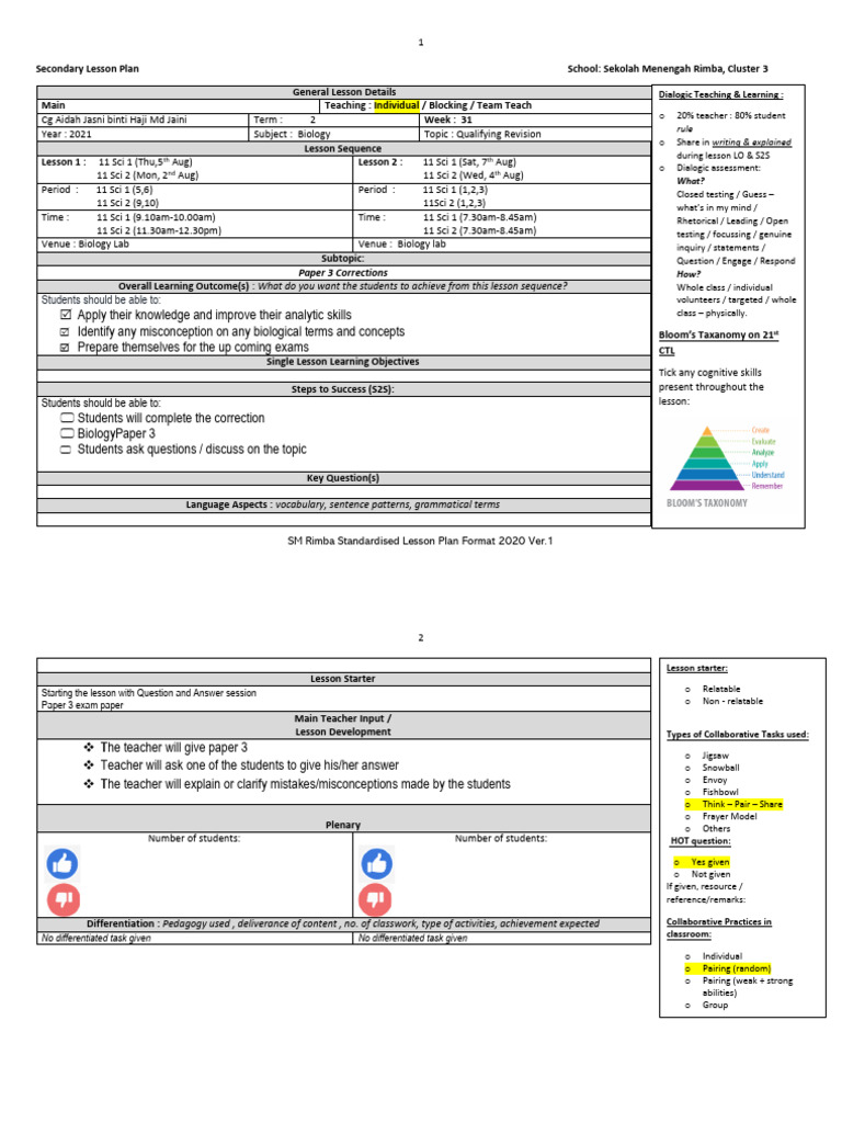 Biology Lesson Plan: Human Nutrition & Revision | PDF | Lesson Plan
