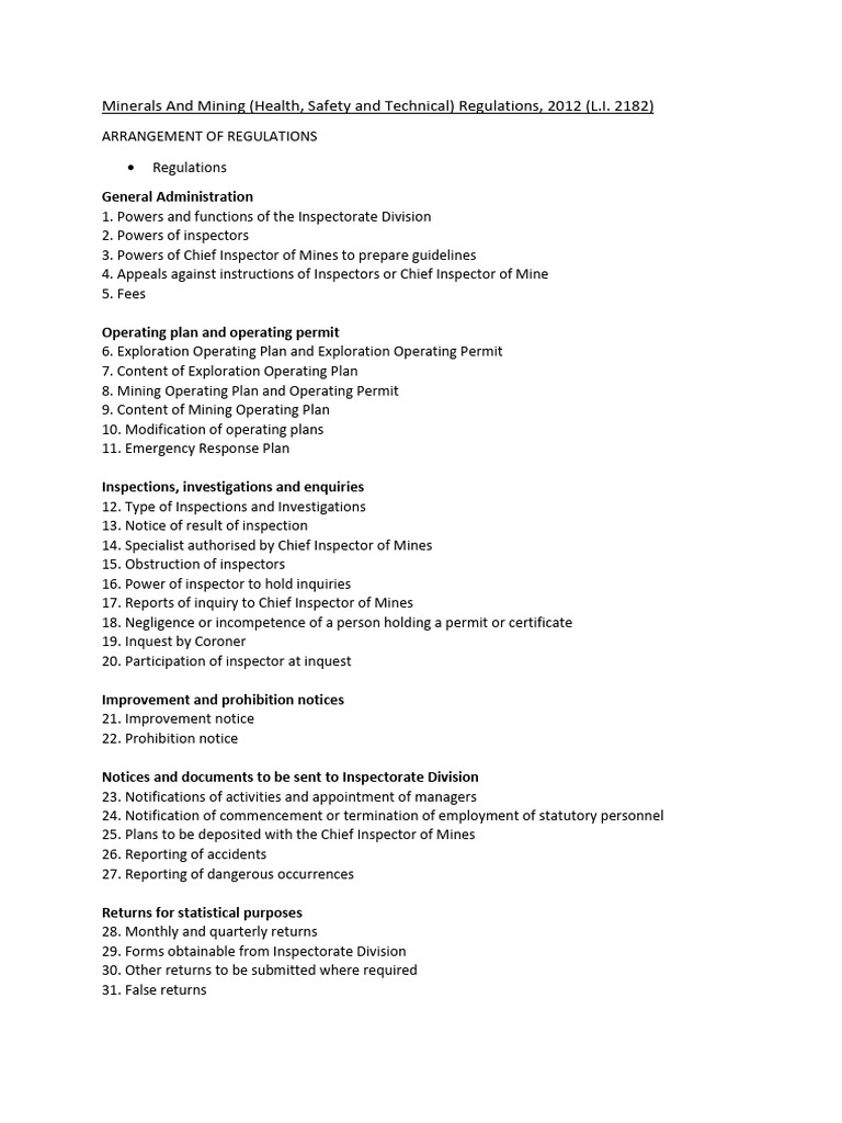 Minerals and Mining Regulations L.I. 2182 | PDF | Elevator | Mining