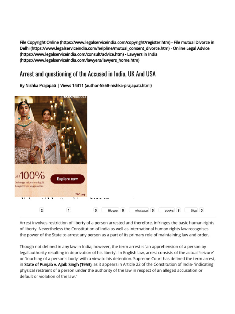 Arrest and Rights of the Accused in India | PDF | Arrest | Arrest Warrant