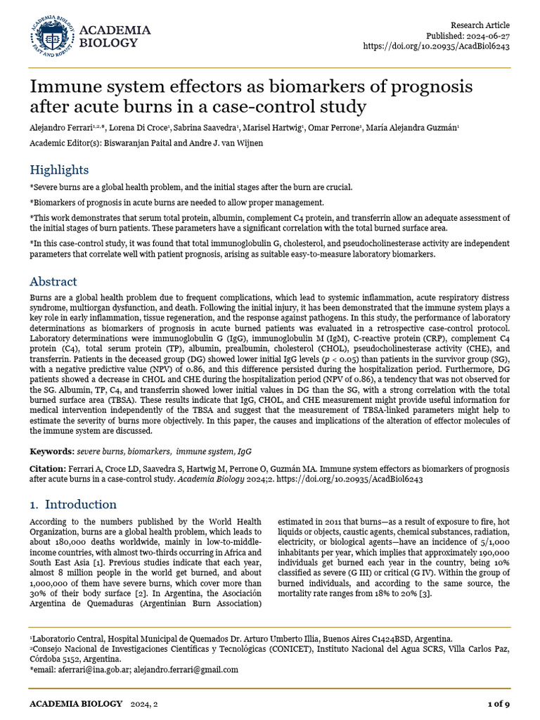 Immune System Effectors As Biomarkers of | PDF | C Reactive Protein ...