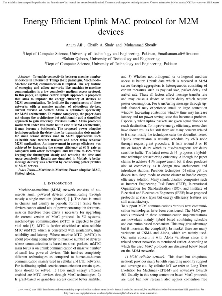 2019.energy Efficient Uplink MAC Protocol For M2M Devices | PDF ...
