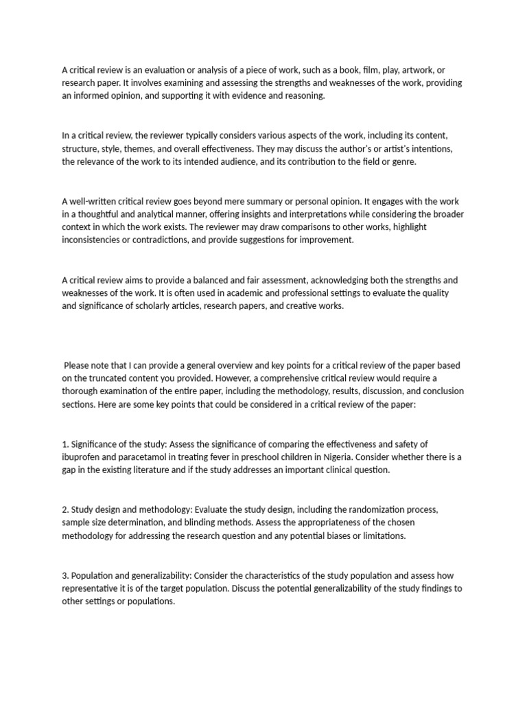 WHAT SHOULD A CRITICAL REVIEW INCLUDE visual data 2