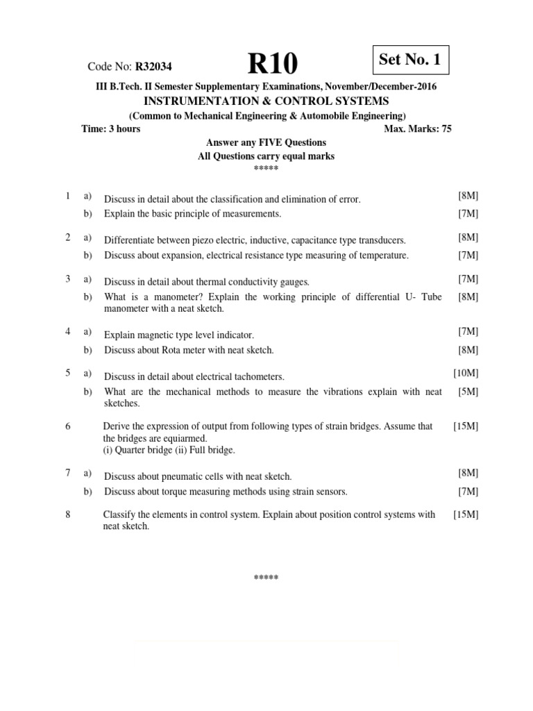 Instrumentation & Control Systems Exam Guide | PDF