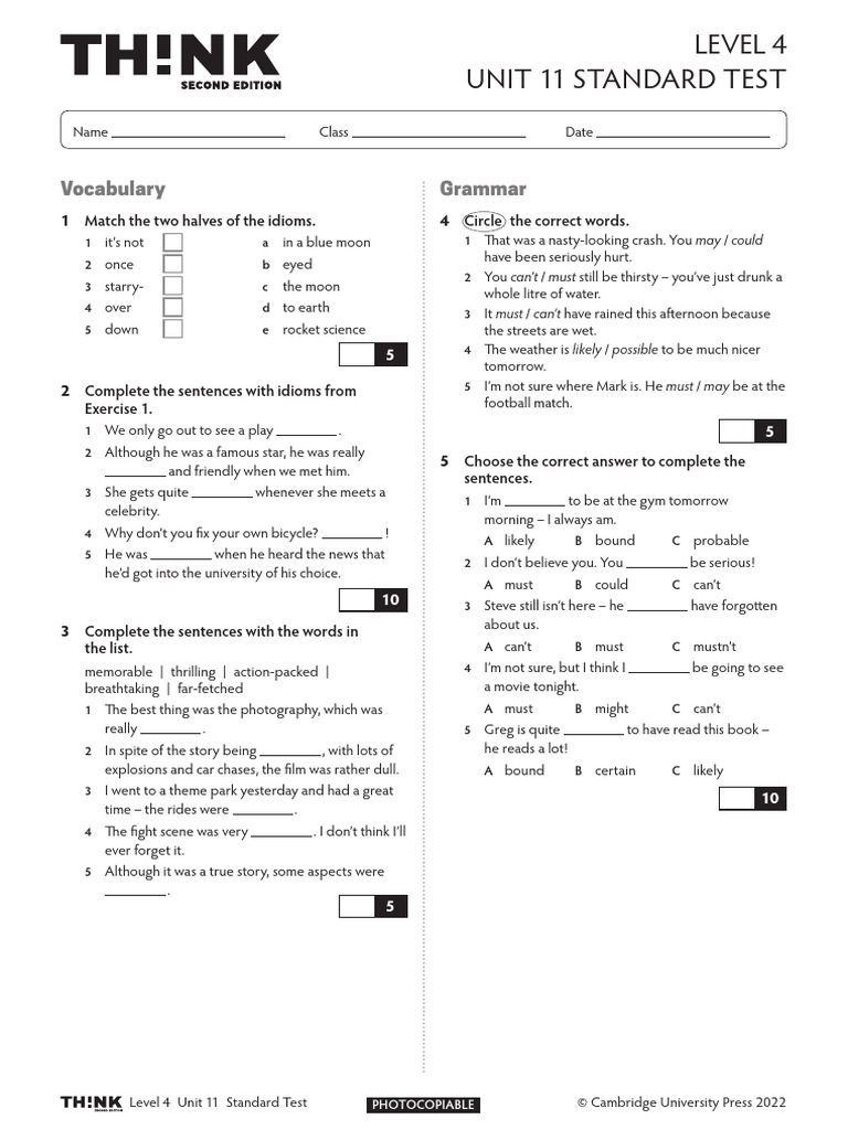 Level 4 Unit 11 Standard Test | PDF