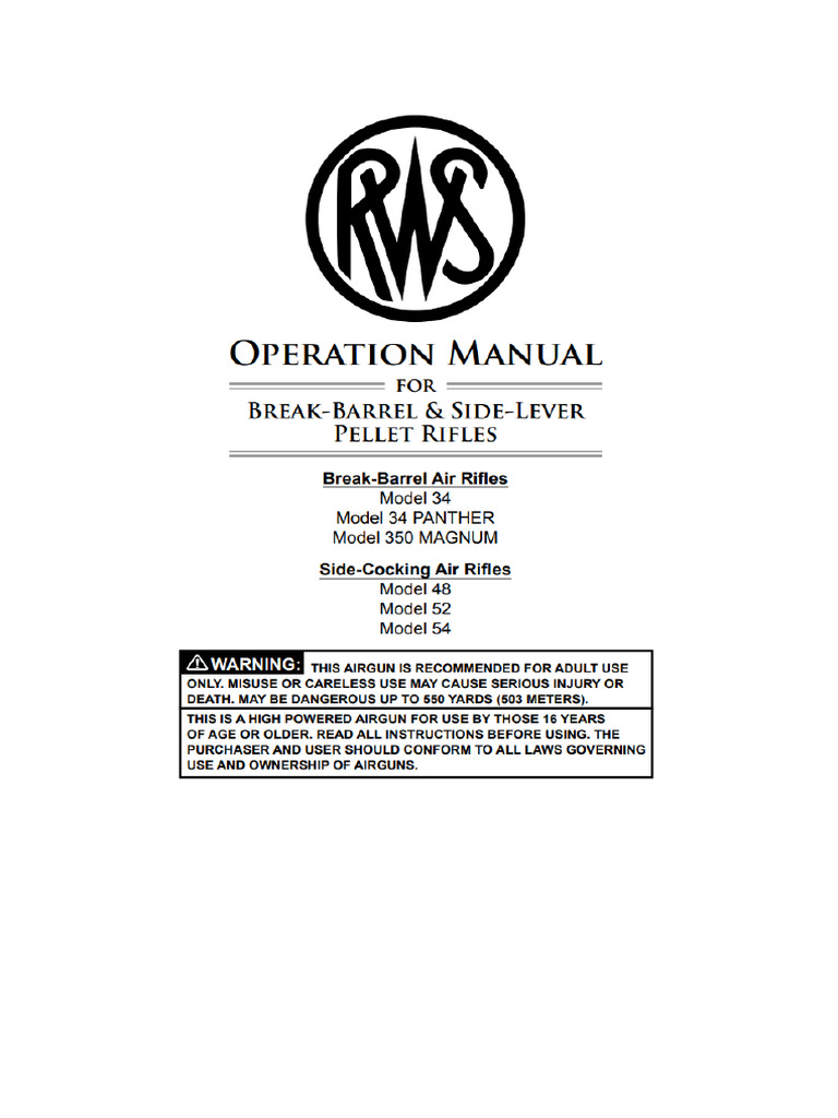Operation Manual (RWA Diana Mod 48) | PDF