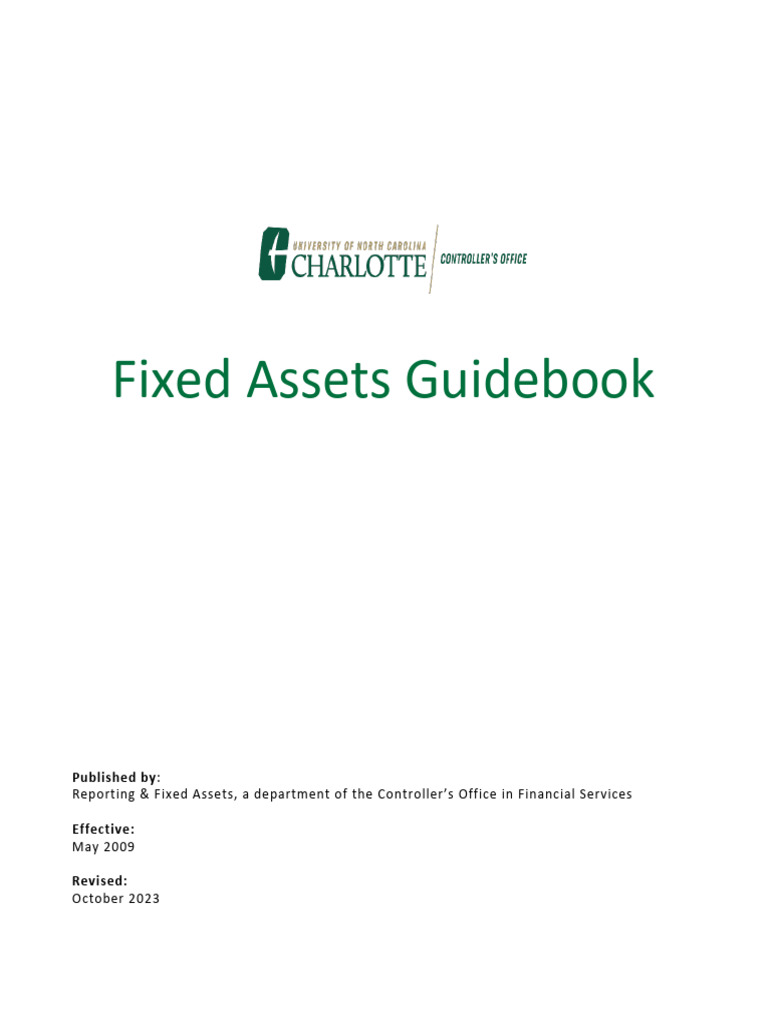 UNC Charlotte Fixed Assets Guidebook | PDF | Depreciation | Financial ...