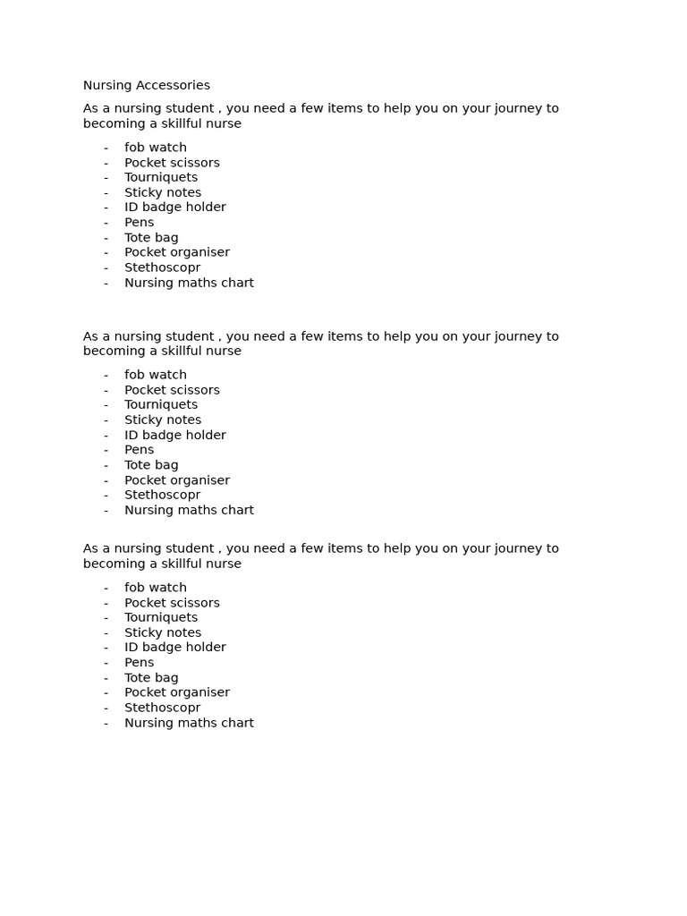 Class Note Compulsory Items Nurses Need As A Student | PDF