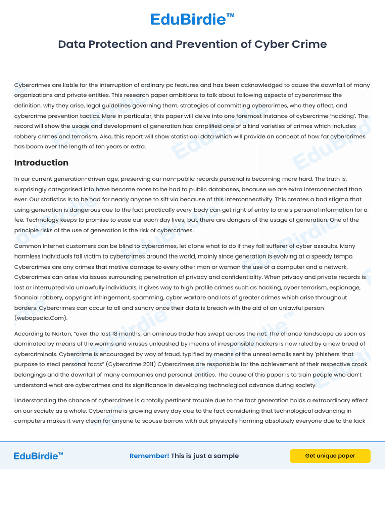 Data Protection And Prevention Of Cyber Crime 1 Pdf Cybercrime