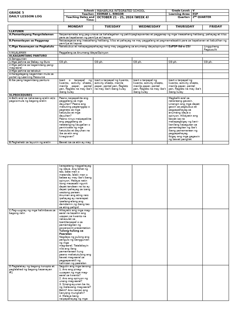 DLL - Esp 5 - Q2 - W4 | PDF