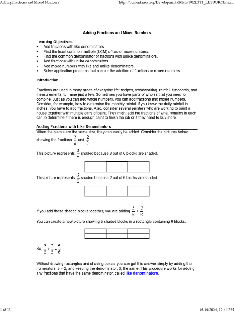 Adding Fractions And Mixed Numbers Pdf Algebra Arithmetic