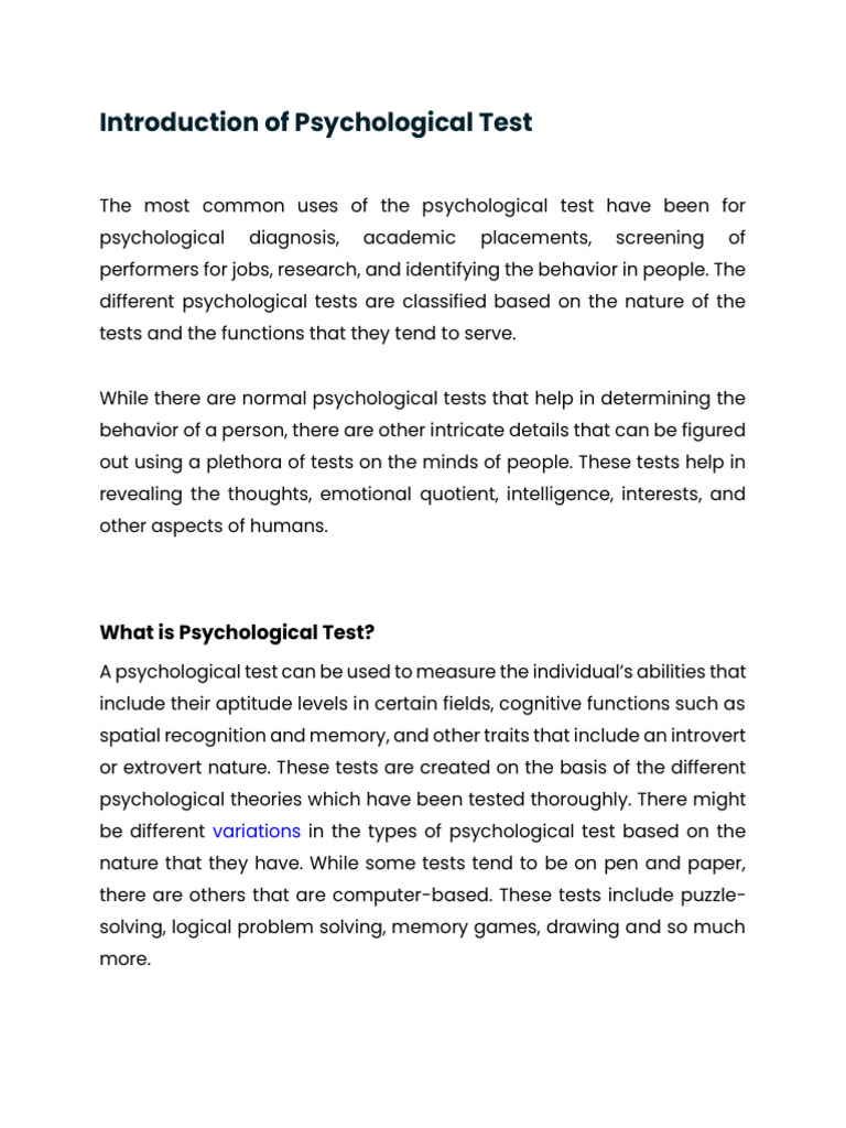 Overview of Psychological Testing Types | PDF | Psychology ...