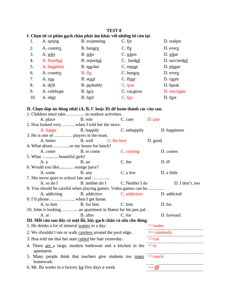 English Language Test Practice | PDF | Common Cold