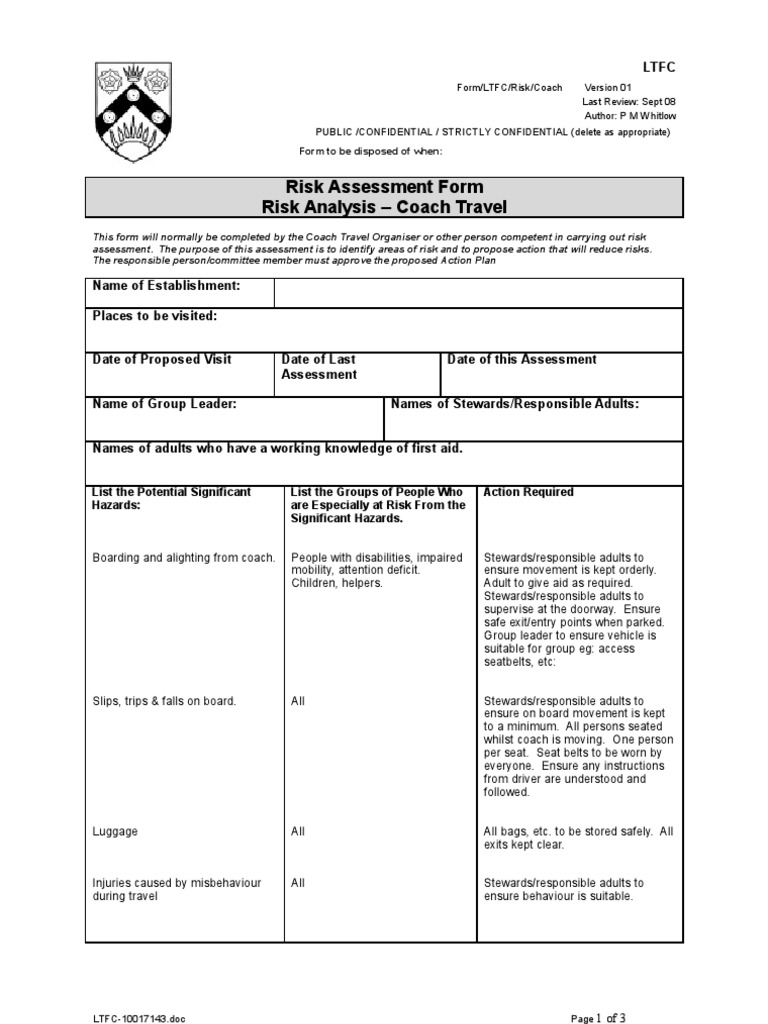 LTFC Risk Assessment Coach Travel | PDF | First Aid | Seat Belt