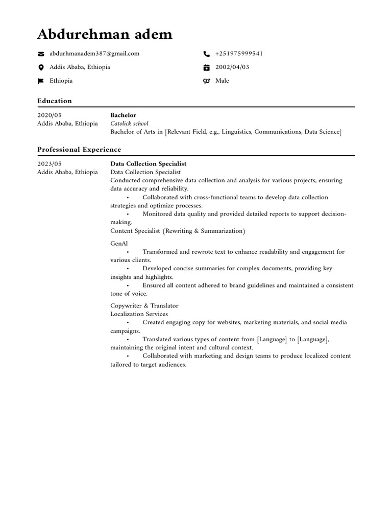 Data Collection and Content Specialist Resume | PDF | Data | Translations