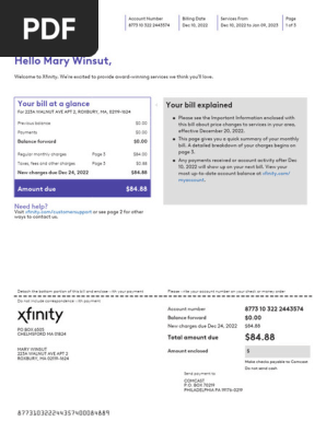 Xfinity Internet Bill Template