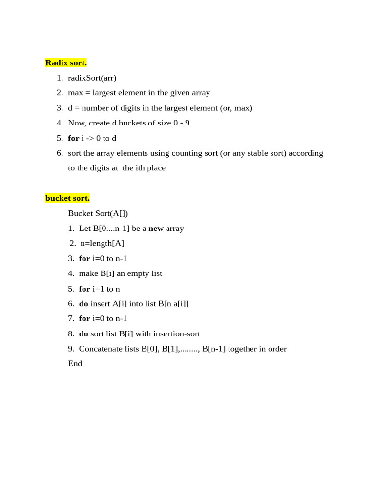 Sorting Algorithms Explained: Radix, Bucket, Quick | PDF