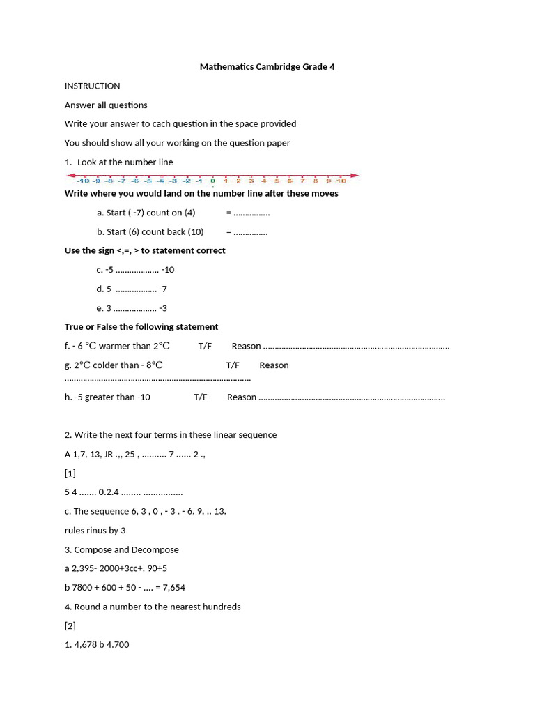 Grade 4 Cambridge Maths Worksheet | PDF