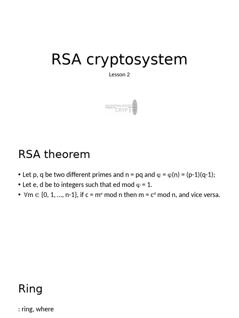 RSA Cryptosystem Overview | PDF | Prime Number | Mathematics