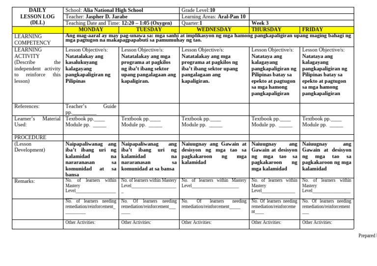 DAILY LESSON LOG Docx - q1 Week 3 | PDF