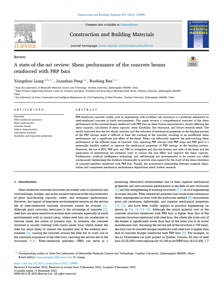 Shear Performance of FRP-Reinforced Beams | PDF | Reinforced Concrete ...