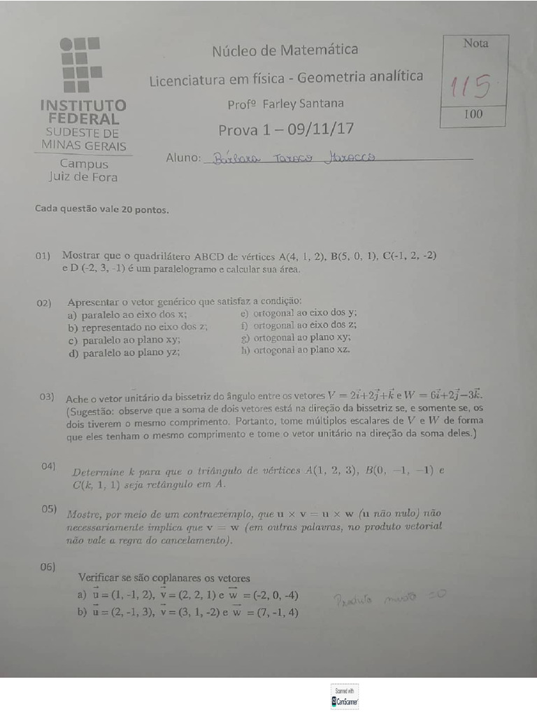 Prova 1 GA | PDF