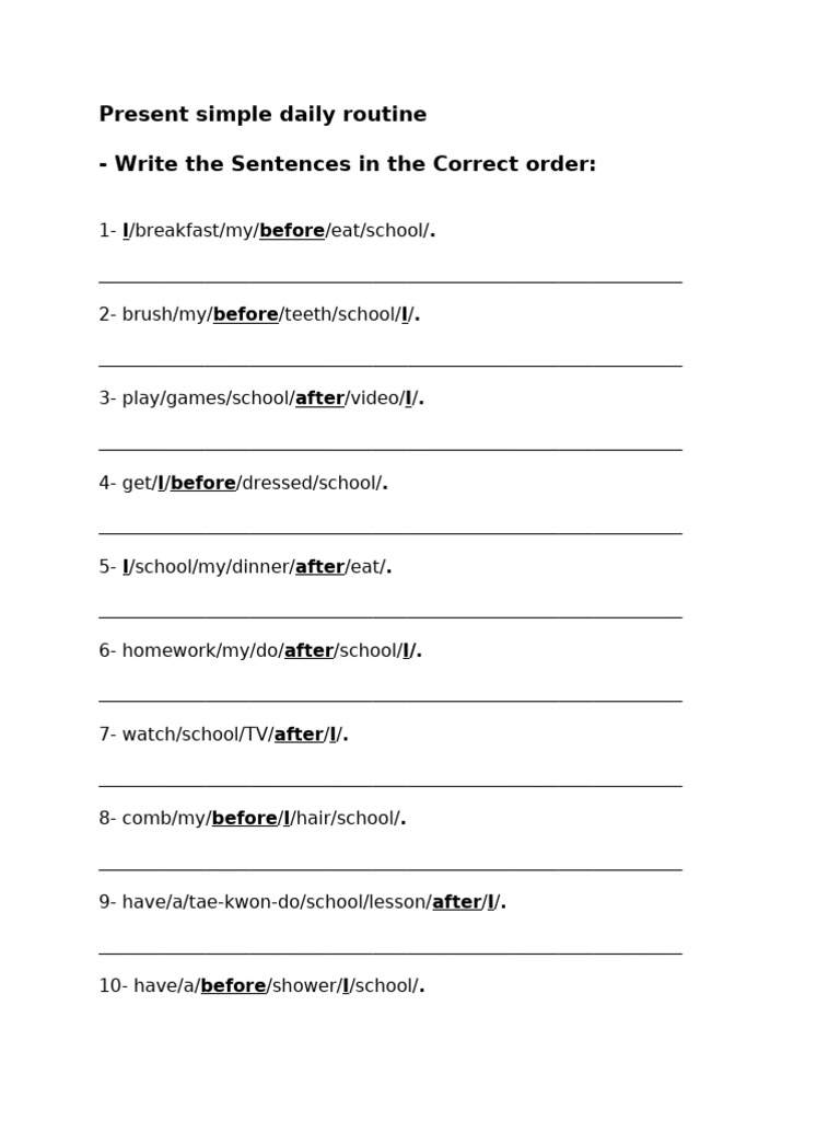 Daily Routine Activities for Grade 1 | PDF