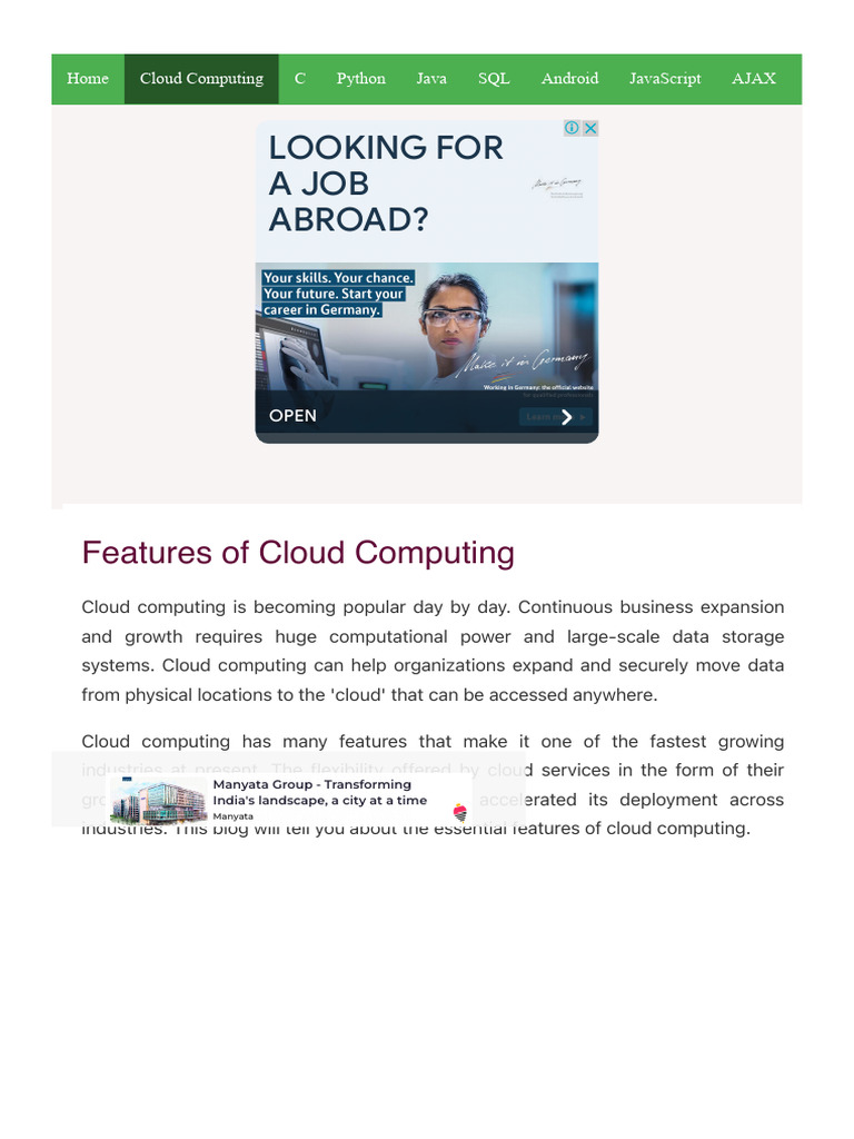 Features of Cloud Computing - Javatpoint | PDF | Cloud Computing ...