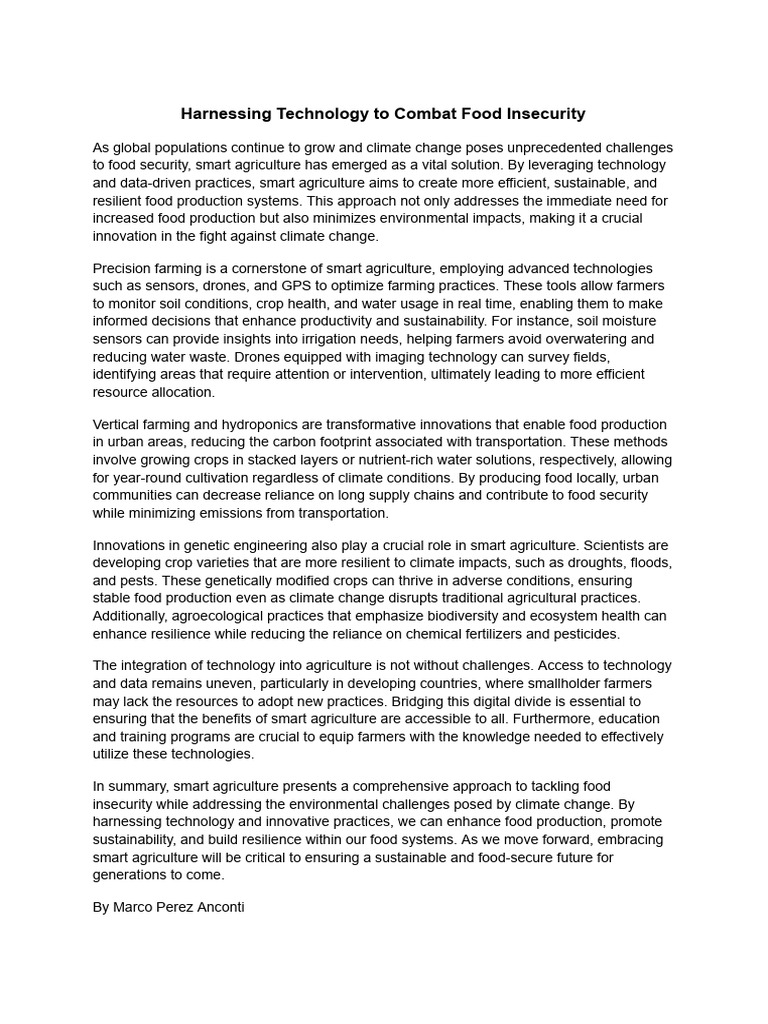 Harnessing Technology To Combat Food Insecurity | PDF | Agriculture ...