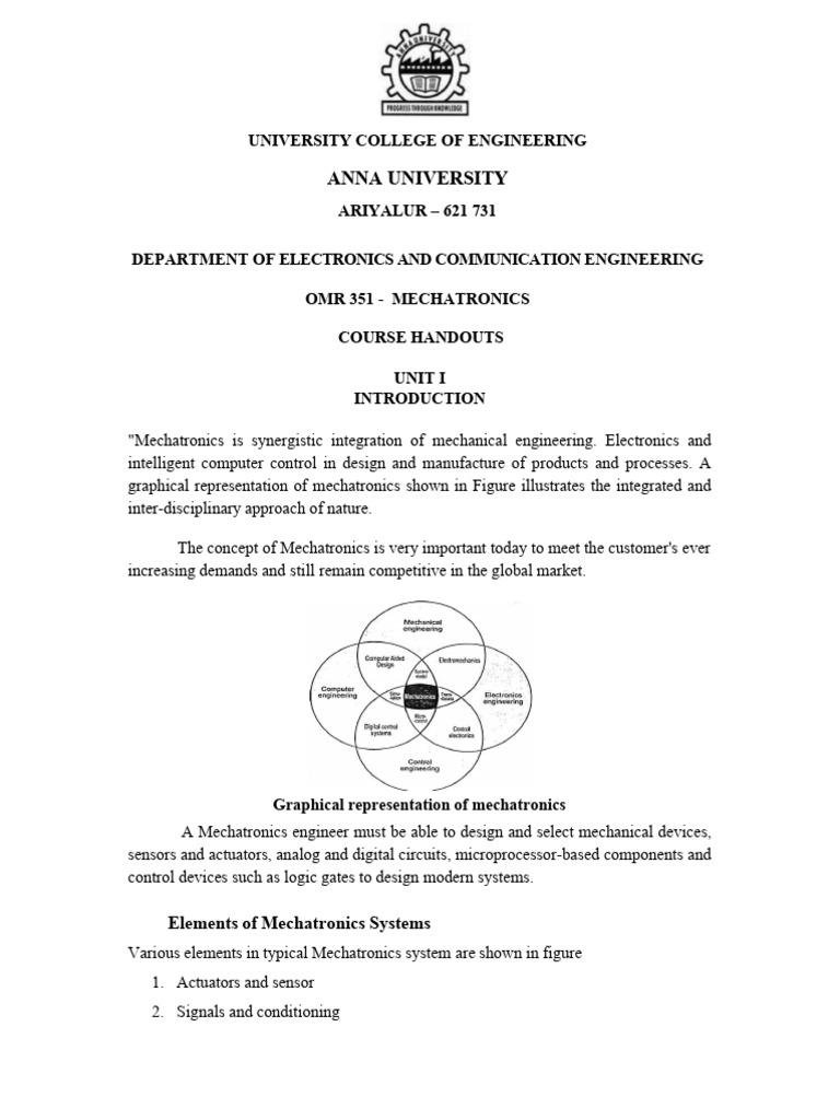 Unit 1 - Mechatronics - Handout | PDF | Capacitor | Electrical Impedance