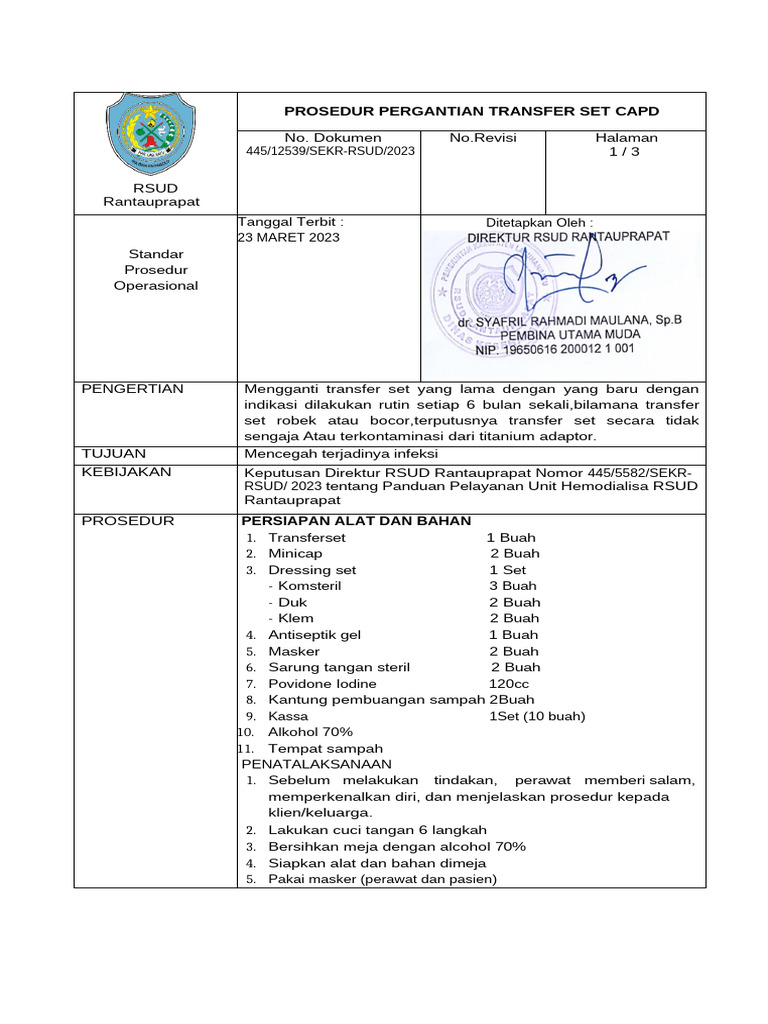 Prosedur Penggantian Transfer Set CAPD | PDF | Sains & Matematika