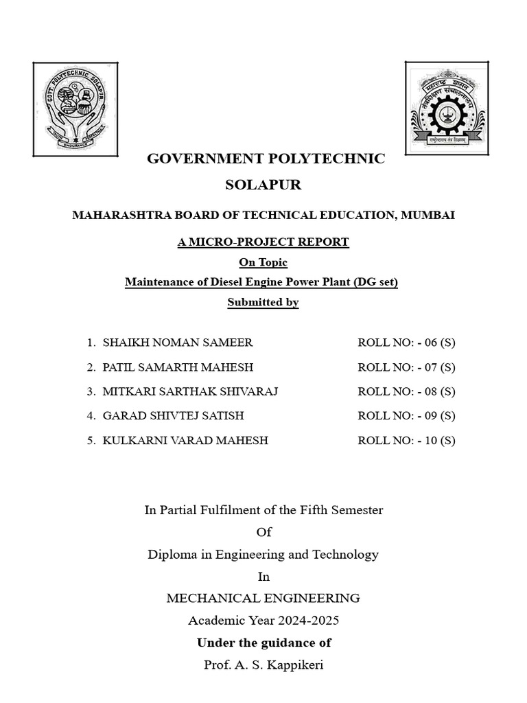 Diesel Engine Power Plant Maintenance Report | PDF | Engineering