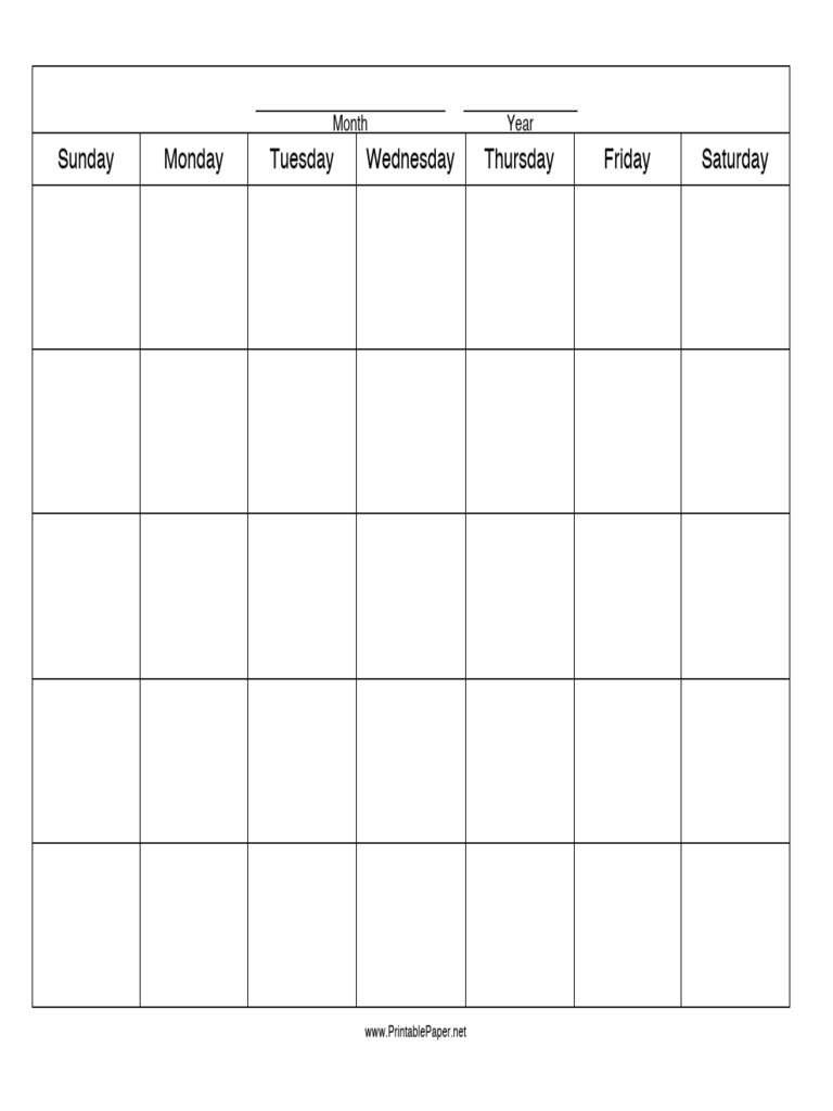 Blank Monthly Calendar Page | PDF